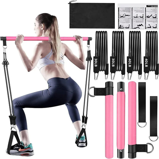 Resistance Bands Set with Fitness Bar Workout Gym