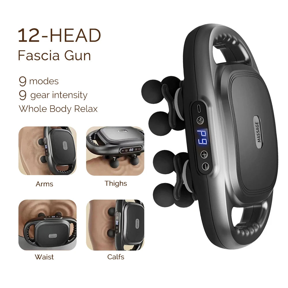 12-Head Fascia Gun Deep Tissue Muscle Massage Tool