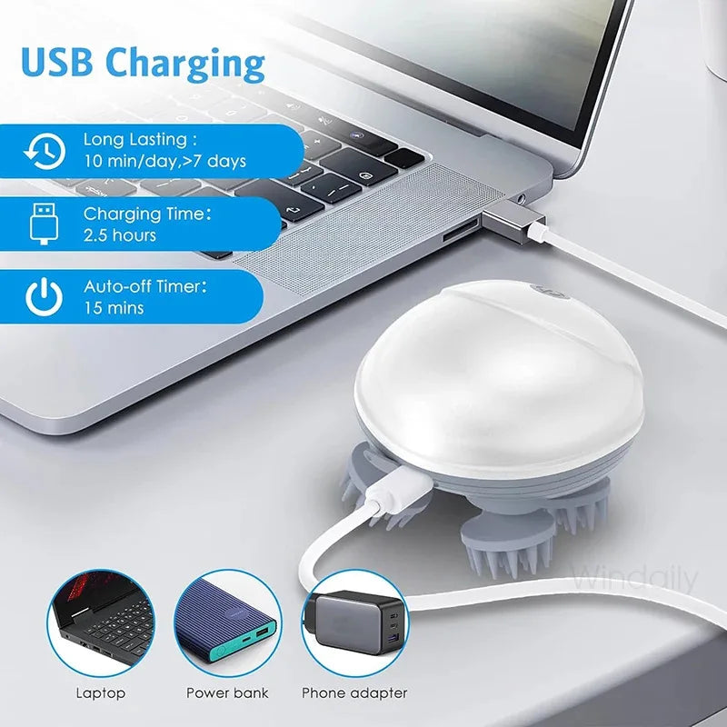 Electric scalp head massager with 4 massage heads for stress relief and relaxation