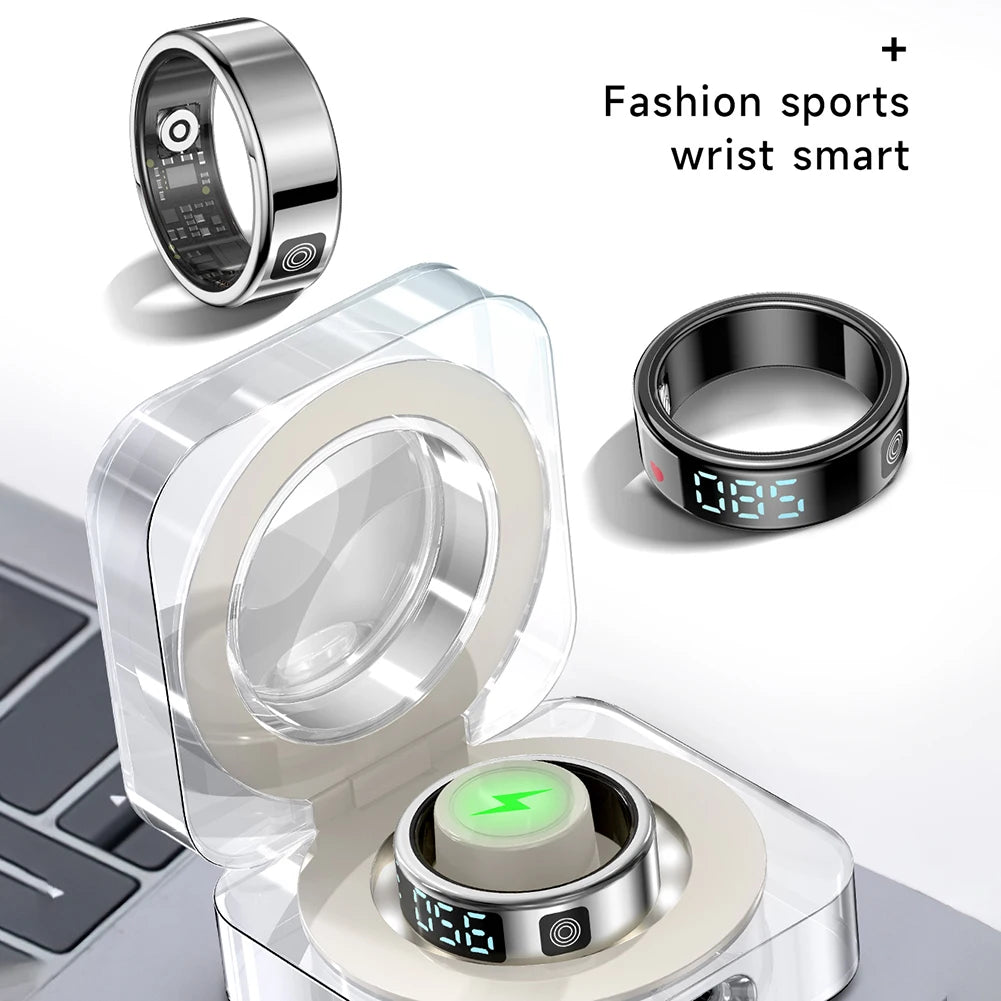 Sleek smart ring with health tracking sensors for fitness and sleep monitoring