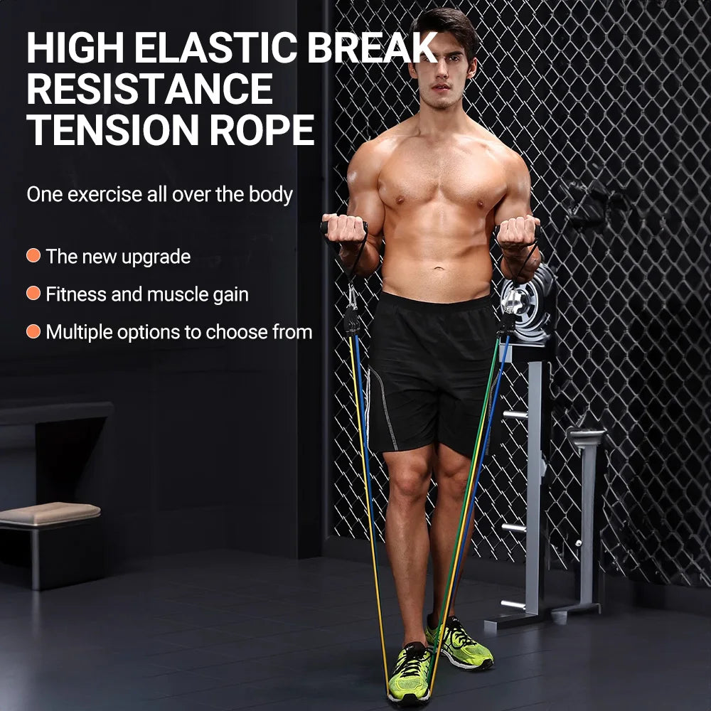 10-14pcs Resistance Bands Set – Pull Rope Muscle Training Belt with Handles, Door Anchor & Carry Bag