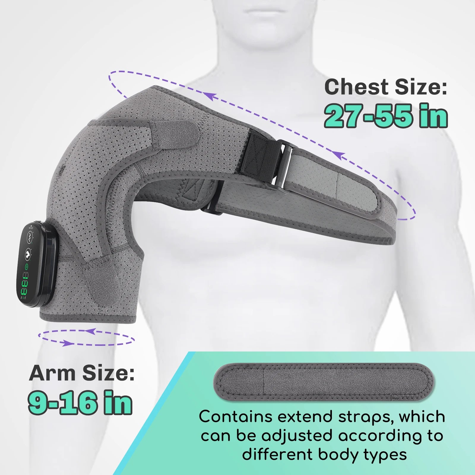 Adjustable heating vibration shoulder brace with LED display for pain relief and muscle recovery