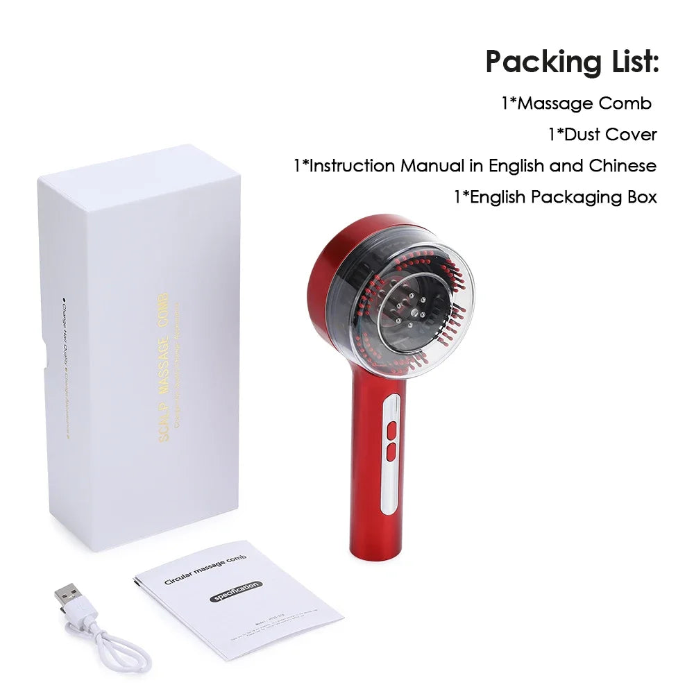Electric scalp massage comb with LED light therapy, HD display, and 72 massage teeth for hair growth and relaxation