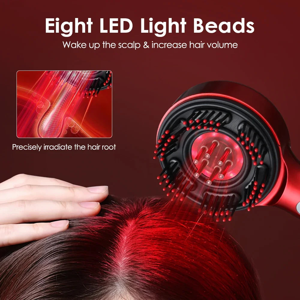 Electric scalp massage comb with LED light therapy, HD display, and 72 massage teeth for hair growth and relaxation