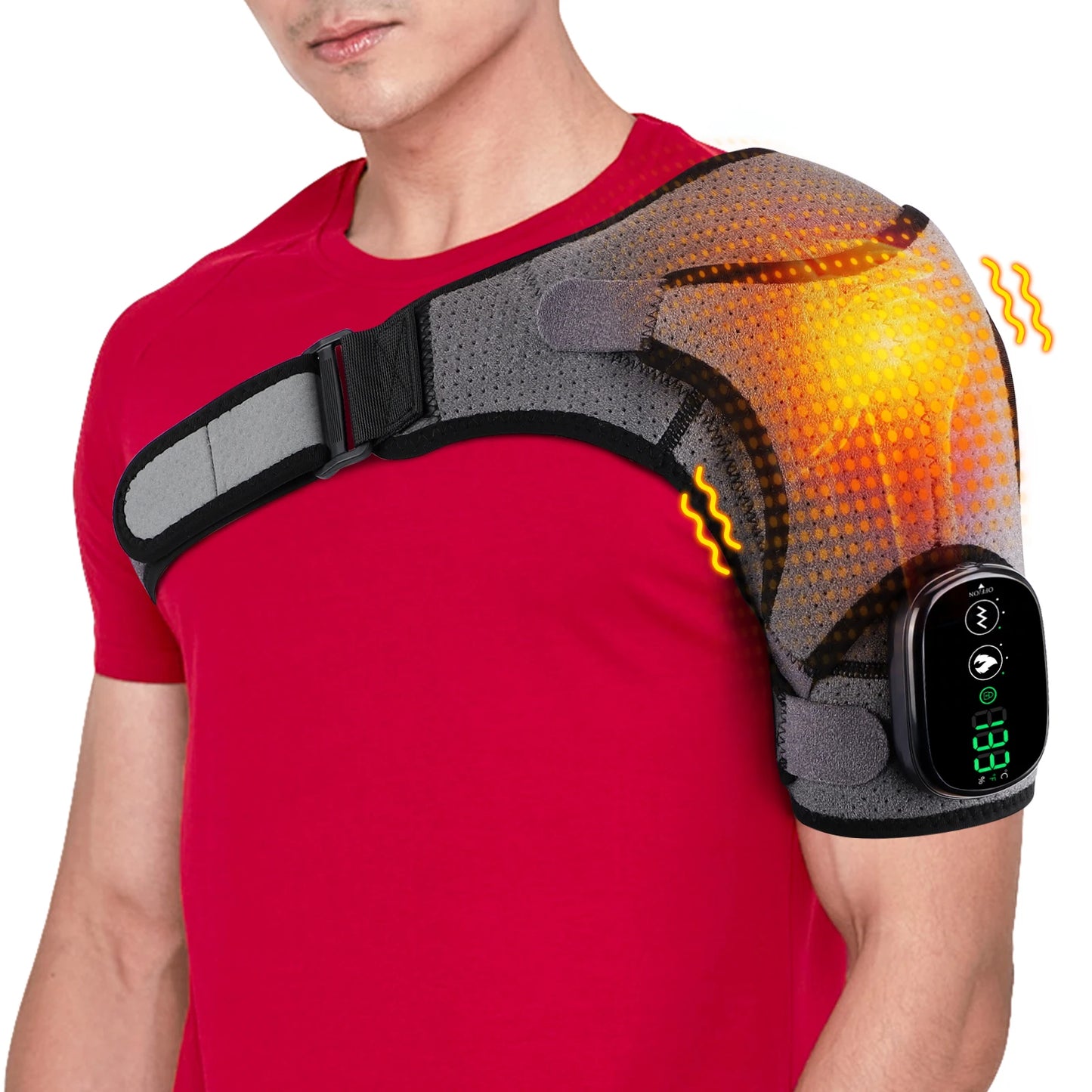 Premium neoprene material on shoulder brace providing compression support and heat retention