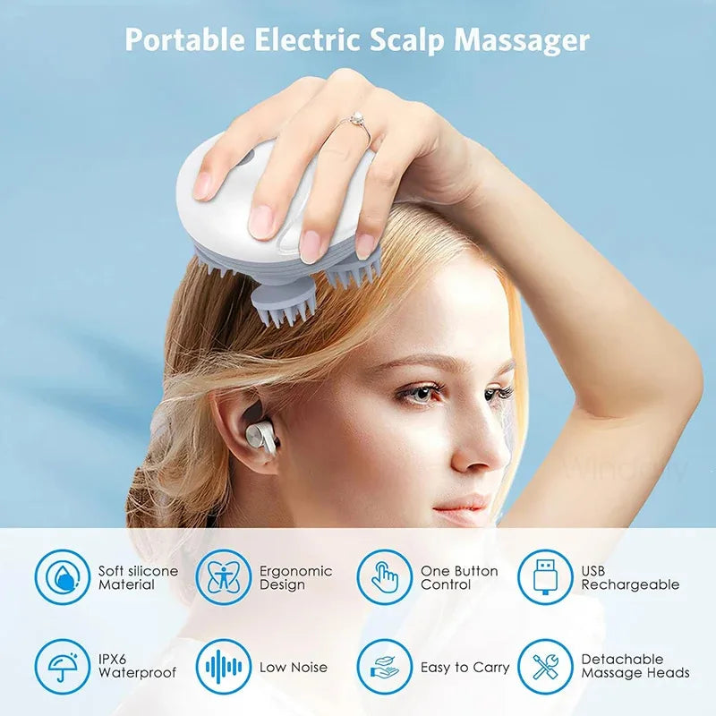Electric scalp head massager with 4 massage heads for stress relief and relaxation