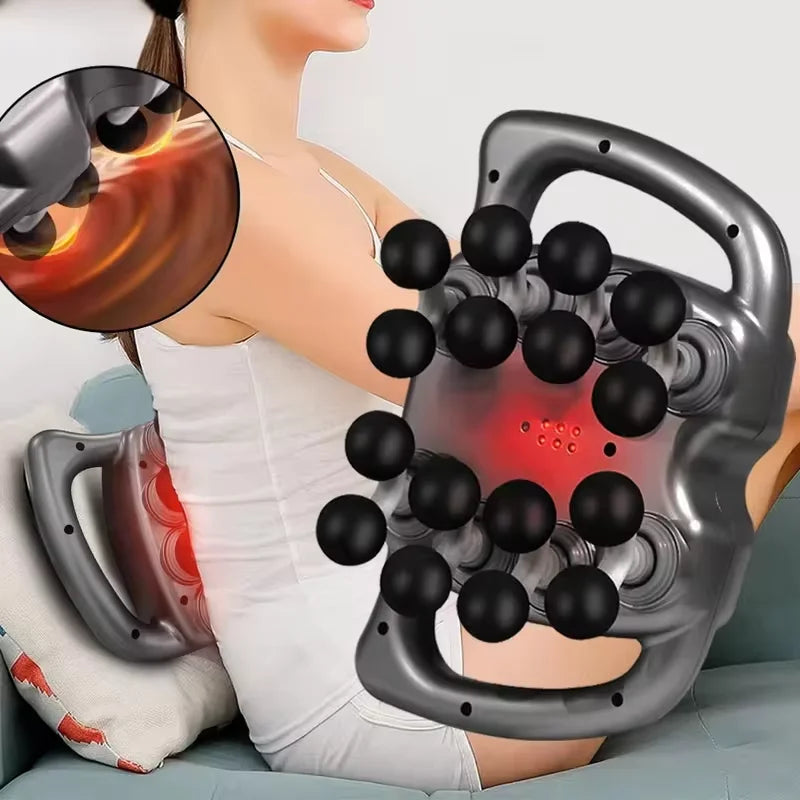 Professional fascia gun 16-head muscle massager with ergonomic grip and interchangeable massage heads displayed on white background