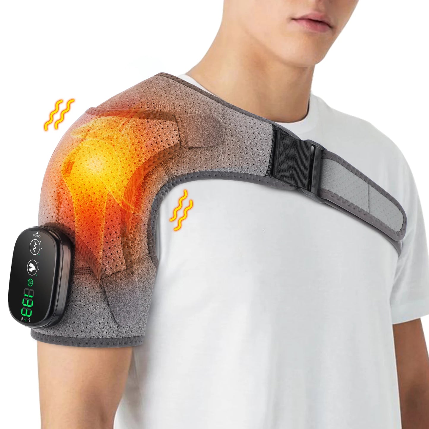 Adjustable heating vibration shoulder brace with LED display for pain relief and muscle recovery