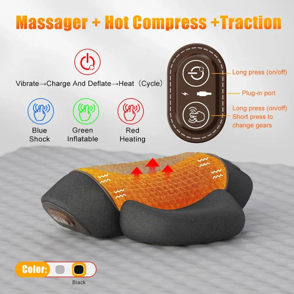 Electric Neck Massager Pillow with Heat & Vibration – Cervical Traction Massage Device