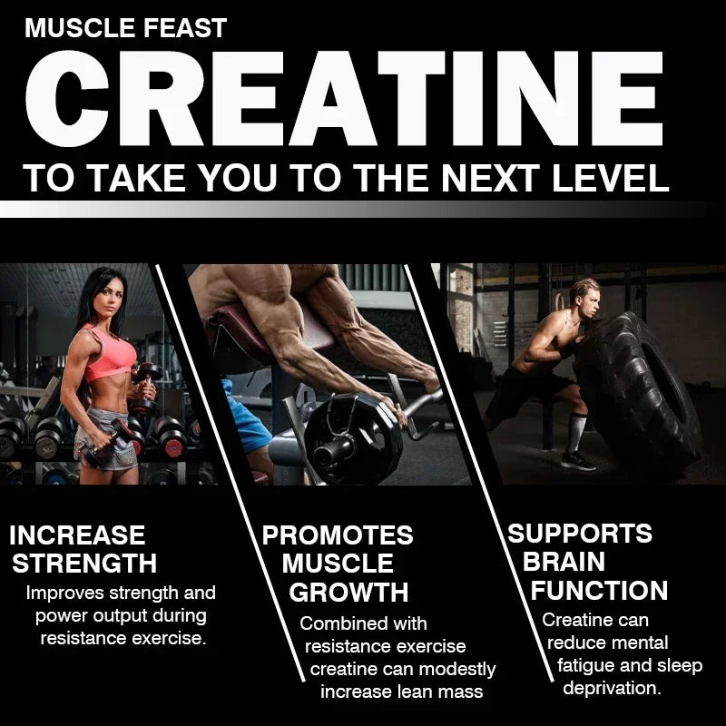 Pure creatine monohydrate powder supplement for muscle building and strength gains