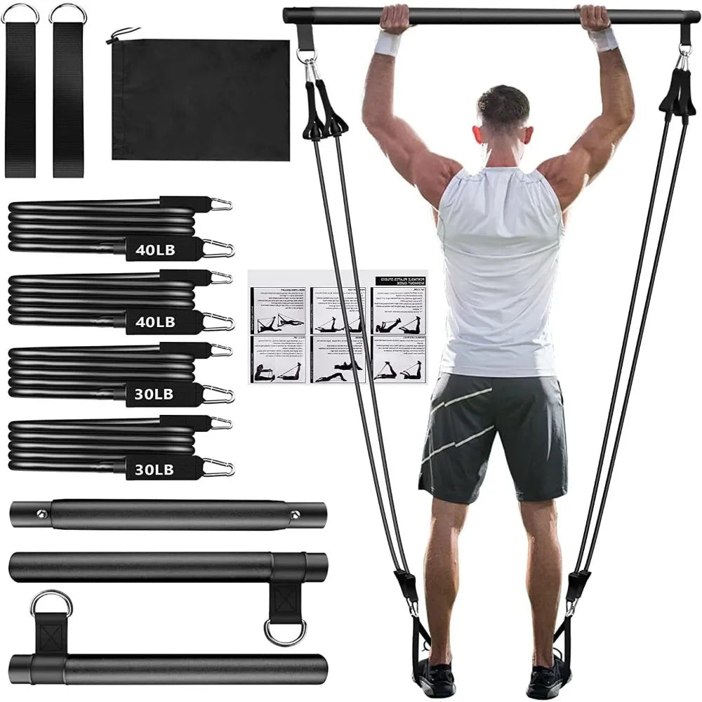 Resistance Bands Set with Fitness Bar Workout Gym