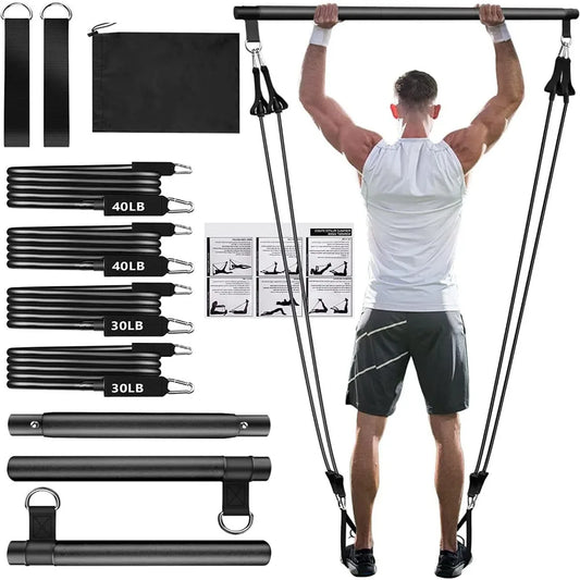 Resistance Bands Set with Fitness Bar Workout Gym