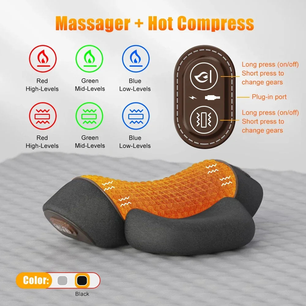 Electric Neck Massager Pillow with Heat & Vibration – Cervical Traction Massage Device