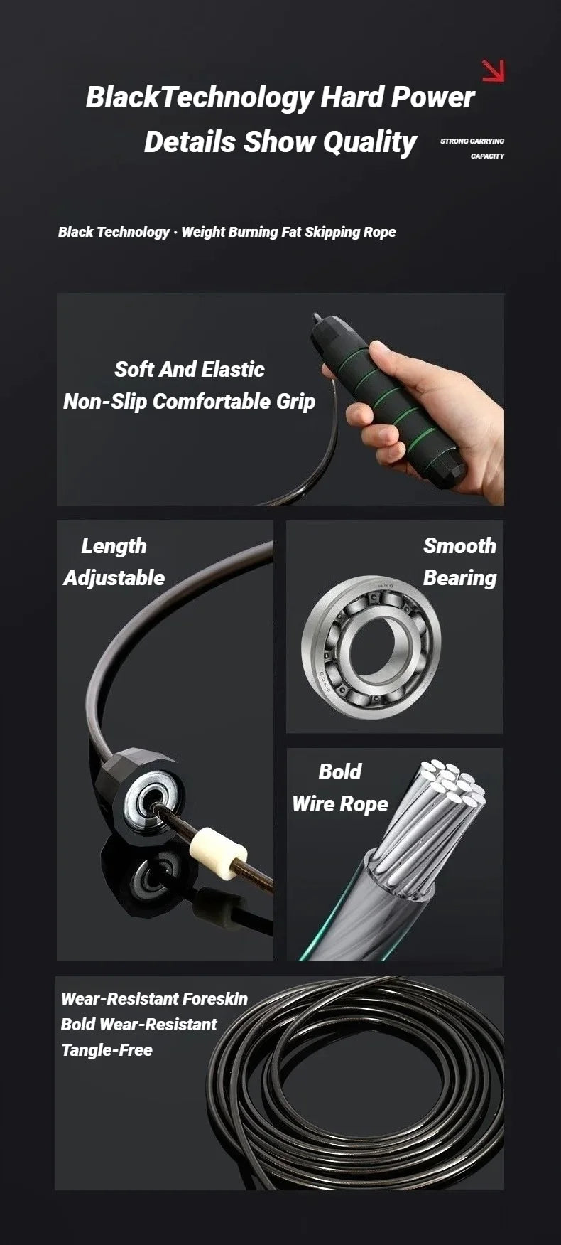 Adjustable speed jump rope with ergonomic handles