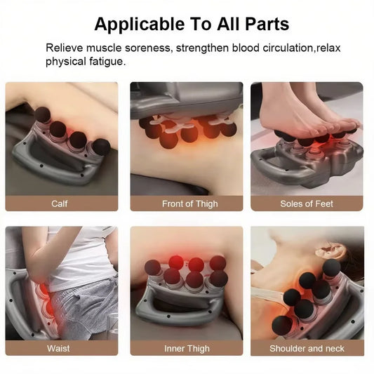 16 specialized massage heads for fascia gun including ball, bullet, flat, fork, and cushion attachments for targeted muscle therapy