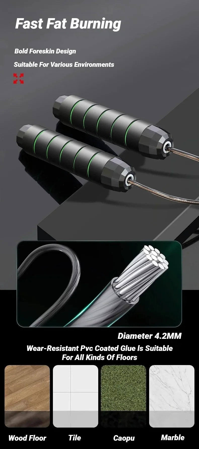 Adjustable speed jump rope with ergonomic handles